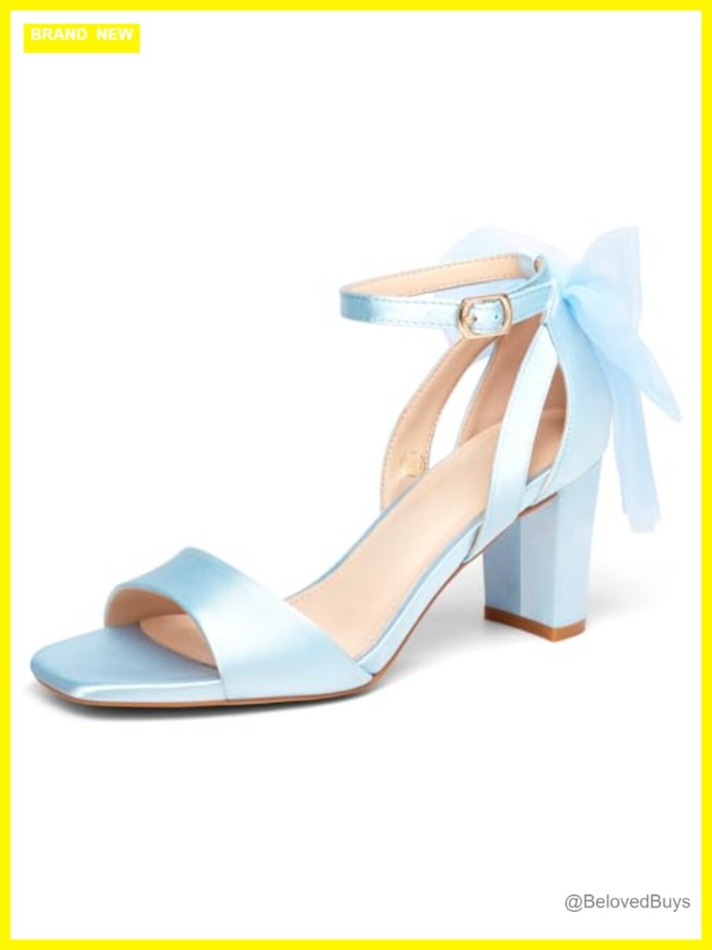Women's Bow Tie Heeled Sandals Chunky Block Heel Satin Ankle Strap Dress